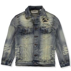 FWRD Boys Distressed Denim Trucker Jacket Size 4 Two Tone Stretch Denim